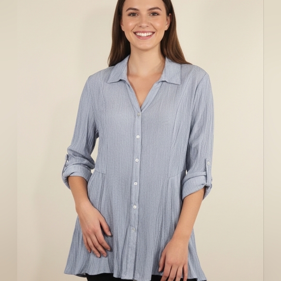 Como Vintage Tops - NWT Como Vintage Striped Blue Button-Down Shirt